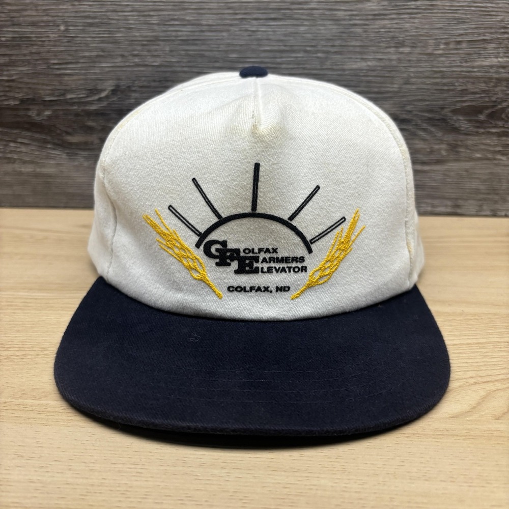 Vintage GFE Colfax Farmers Elevator Hat Cap Snap Back White Navy Embroidered